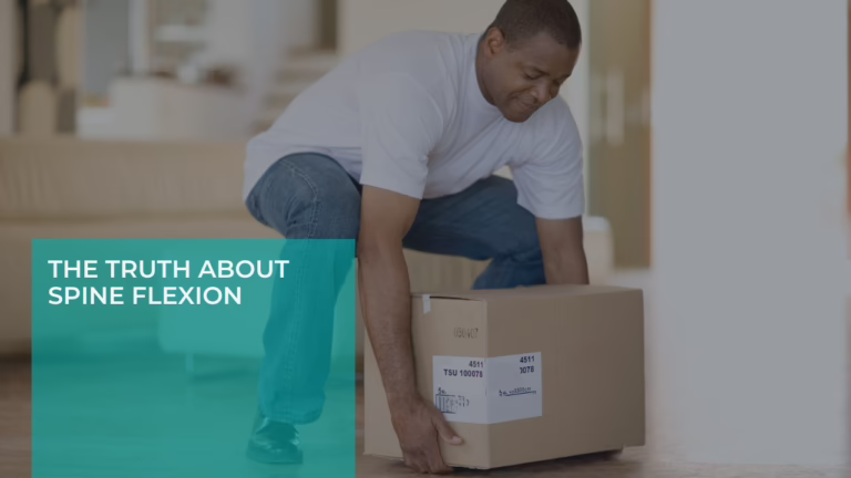 Man bending forward to lift a box, demonstrating spine flexion.